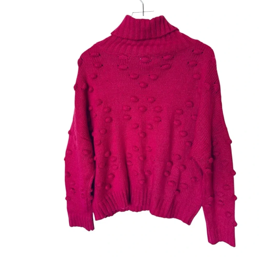 John + Jenn | Pink Raspberry Heart Bubbles Chunky Turtleneck Sweater Size Medium